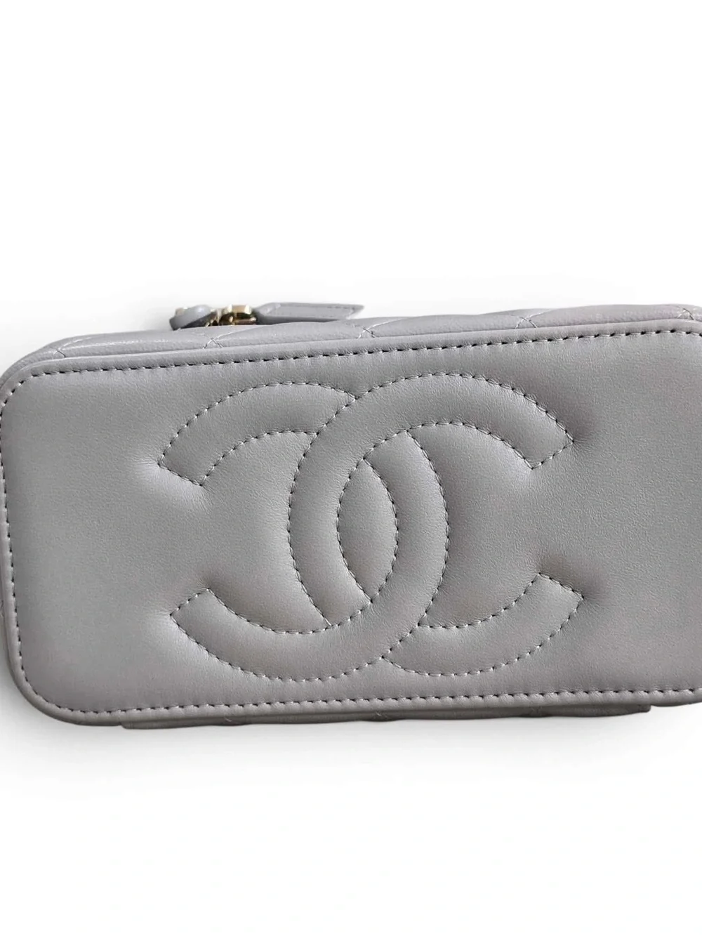 CHANEL Quilted Lambskin Pearl Crush Vanity in Gray with Gold Hardware